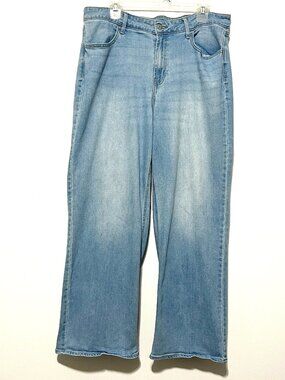 Old Navy Womens Wow Wide Leg Jeans 16 Light Wash Baggy High Rise Stretch Grunge